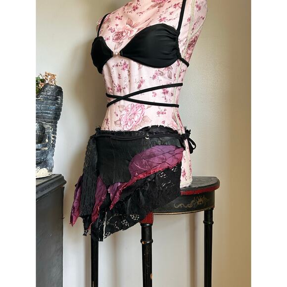 Festival belt handmade raw leather and fabric adjustable - Picture 3 of 6